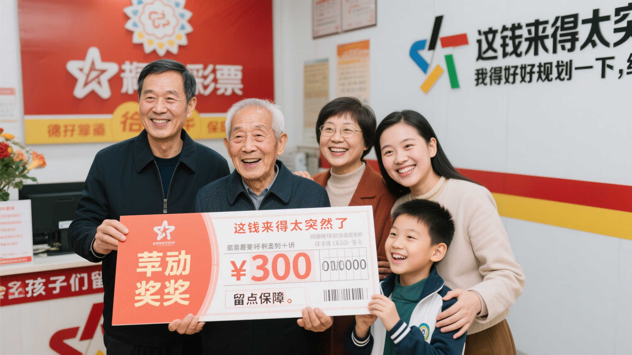 兑奖当天，老人特意带着家人一同前往彩票中