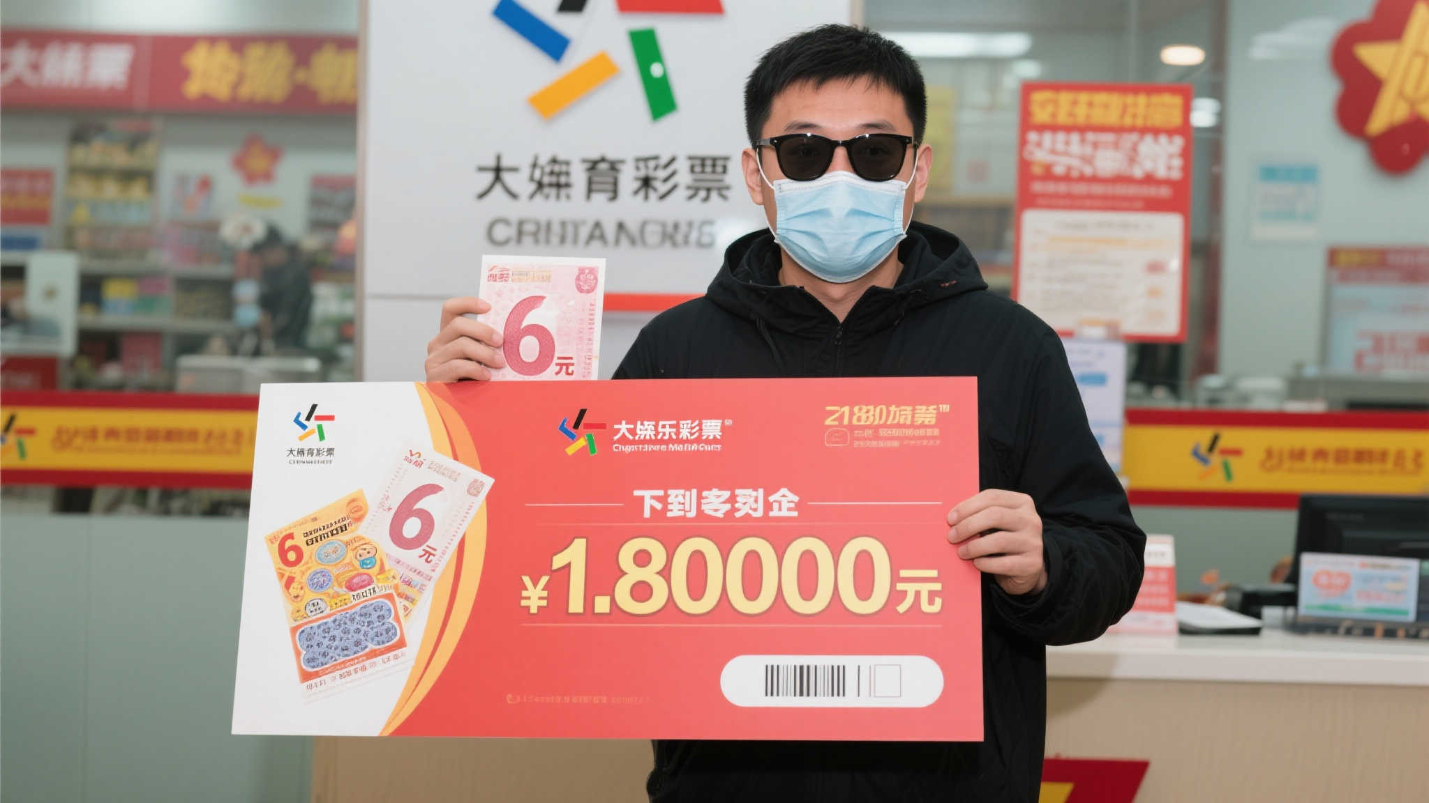 男子6元喜中大乐透1800万 口罩墨镜齐上阵低调领奖 想象一下,仅用6元钱,就换来了1800万