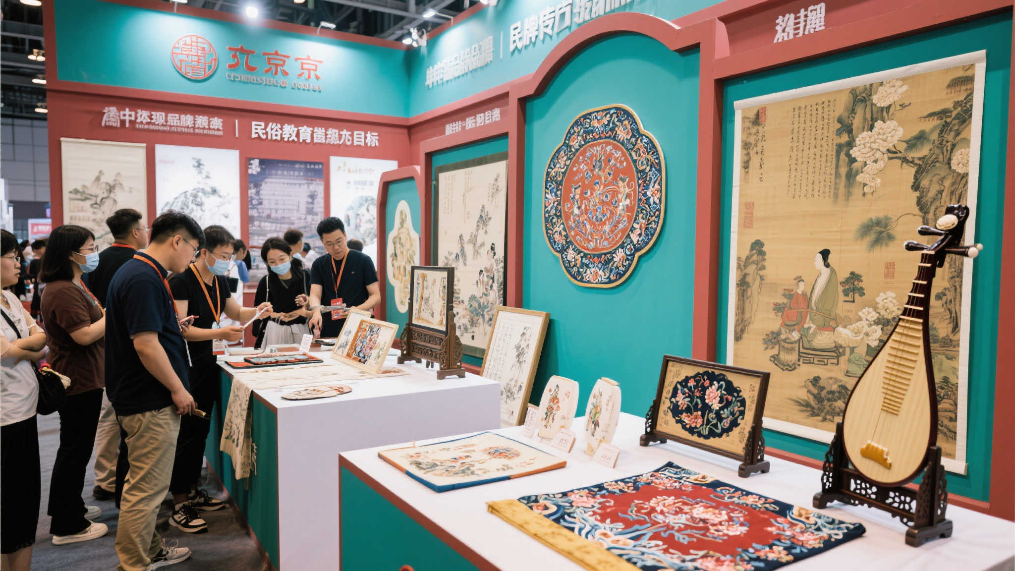 京绣、宋画、古乐这些元素在展台上熠熠生辉