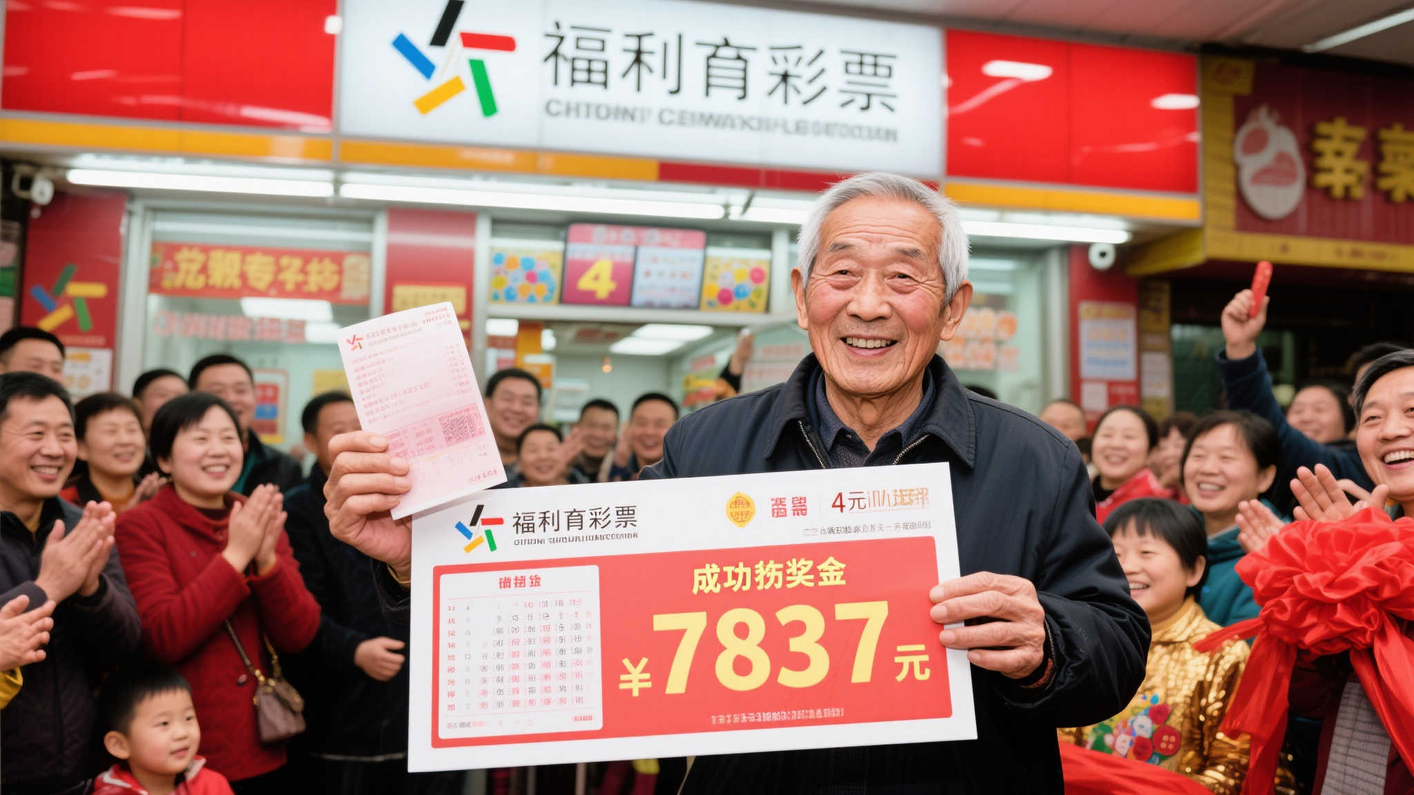 老彩民4元机选喜中783万福彩大奖,彩友齐聚中奖站点庆贺 老彩民4元机选喜中783万福彩大奖,彩友齐聚中奖站点庆贺