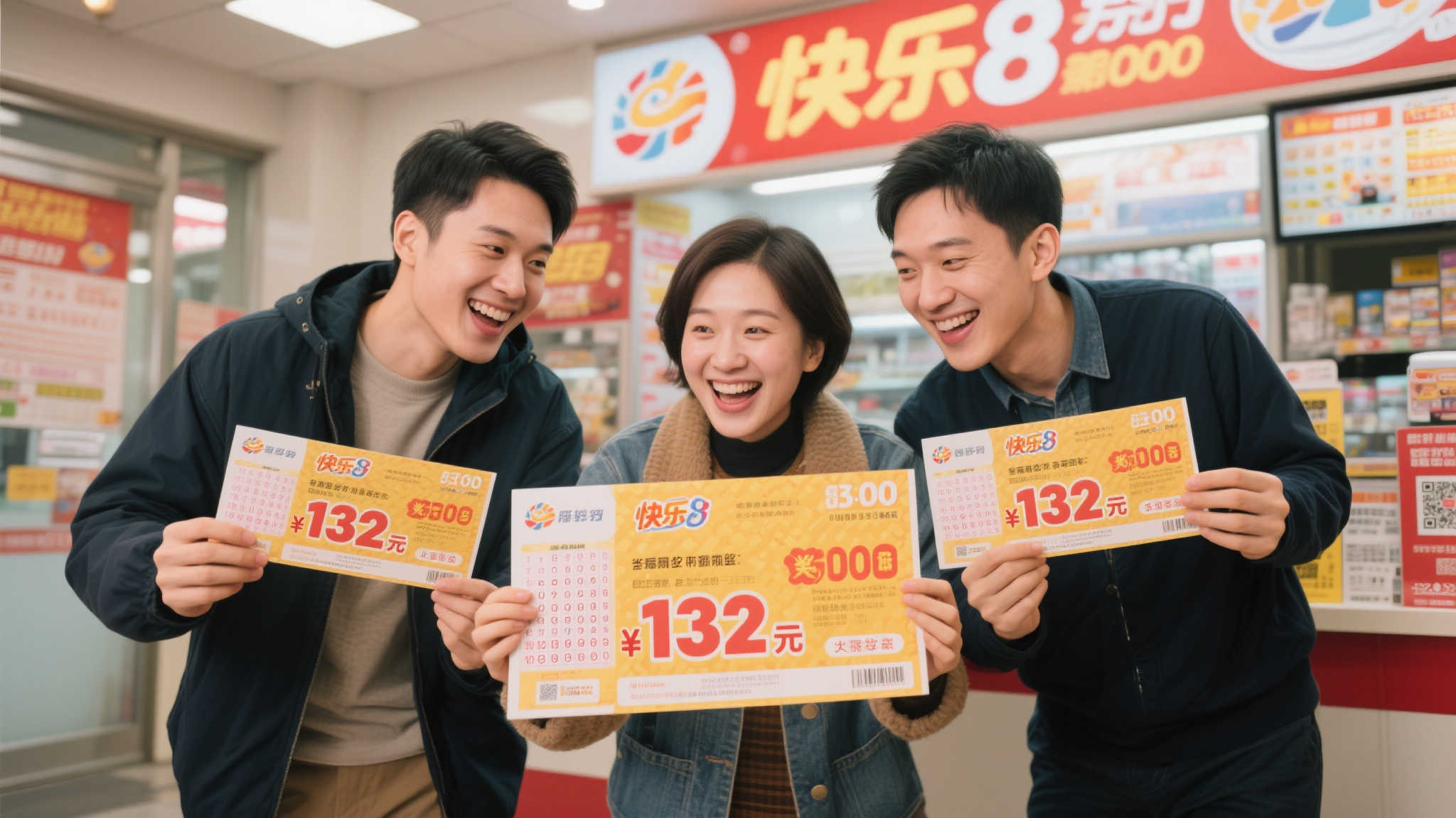 3人联手选号,快乐8玩法中得132万,三张彩票全中! 想象一下,和好友一起研究号码,共同下注,